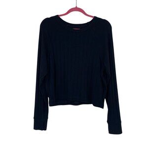 Aerie OFFLINE Size M Black Long Sleeve Ribbed Boxy Relaxed Fit Crew Neck Shirt